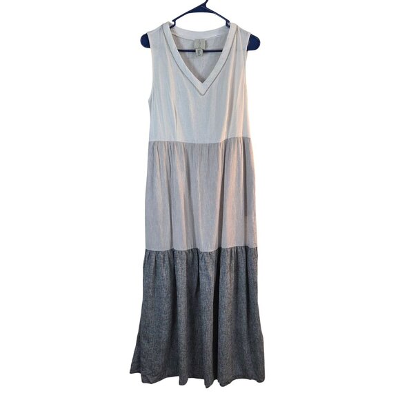 Joie Long Tiered Linen Blend Maxi Dress Gray Neutral Size Medium - Picture 1 of 12